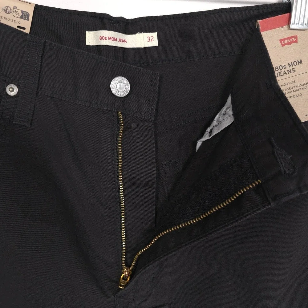 Levi's New 80s‎ Mom Jeans Women 32x29 Black Pants HR Relaxed Tapered A3506-0321